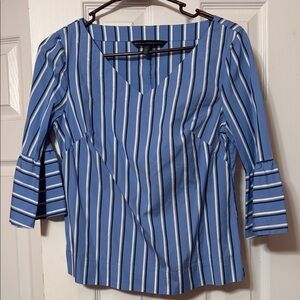 White House Black Market Blue and White Striped Blouse